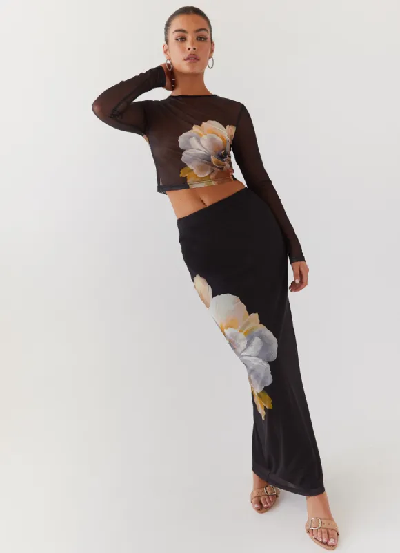 Chain Reaction Mesh Maxi Skirt - Black Orchid sold by Peppermayo