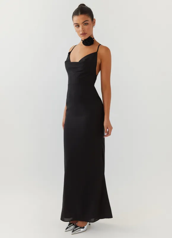 Royal Charm Rose Maxi Dress - Black sold by Peppermayo