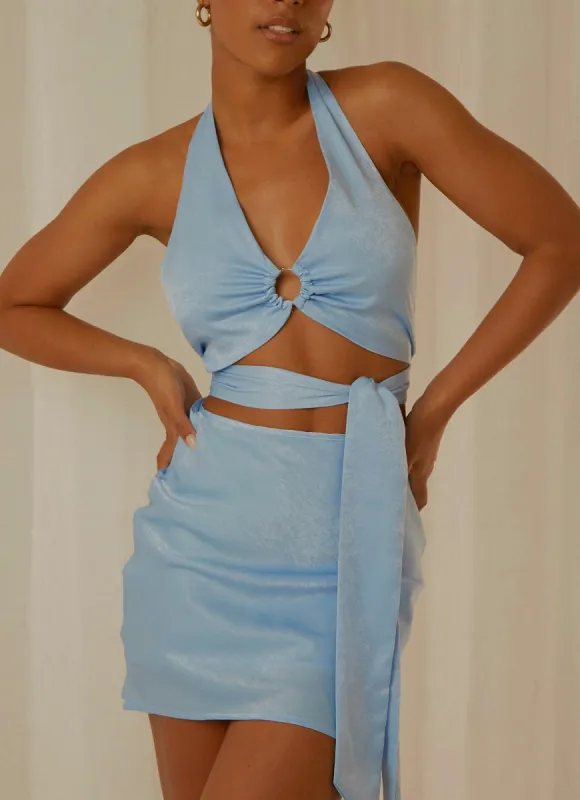 Weekend Plans Mini Skirt - Sky sold by Peppermayo