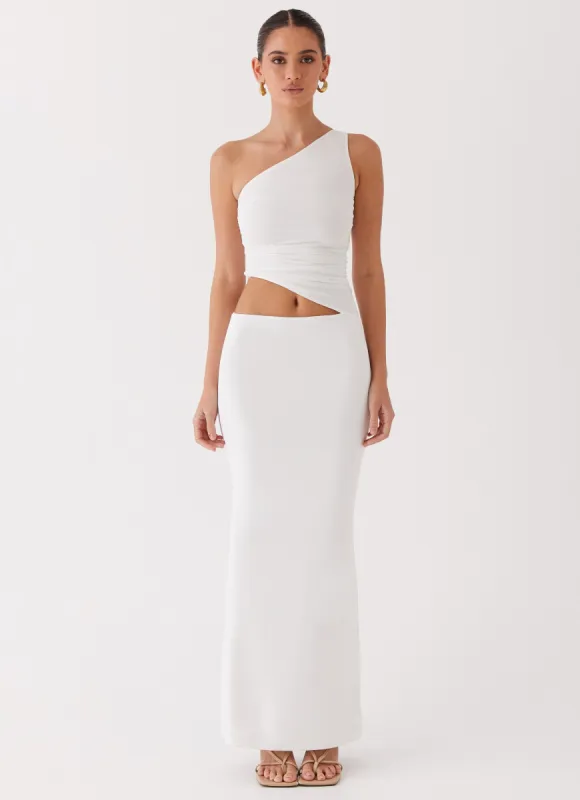 Seranella One Shoulder Maxi Dress - White sold by Peppermayo