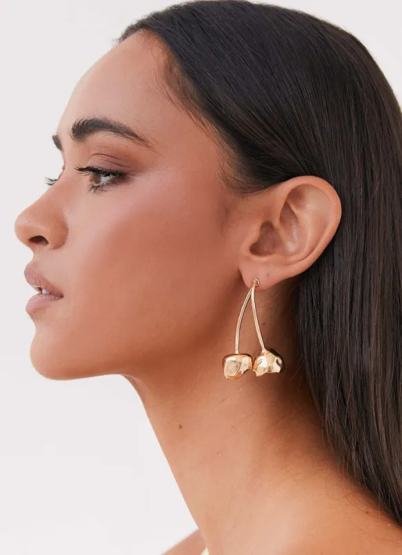 Cherry Forever Earrings - Gold sold by Peppermayo