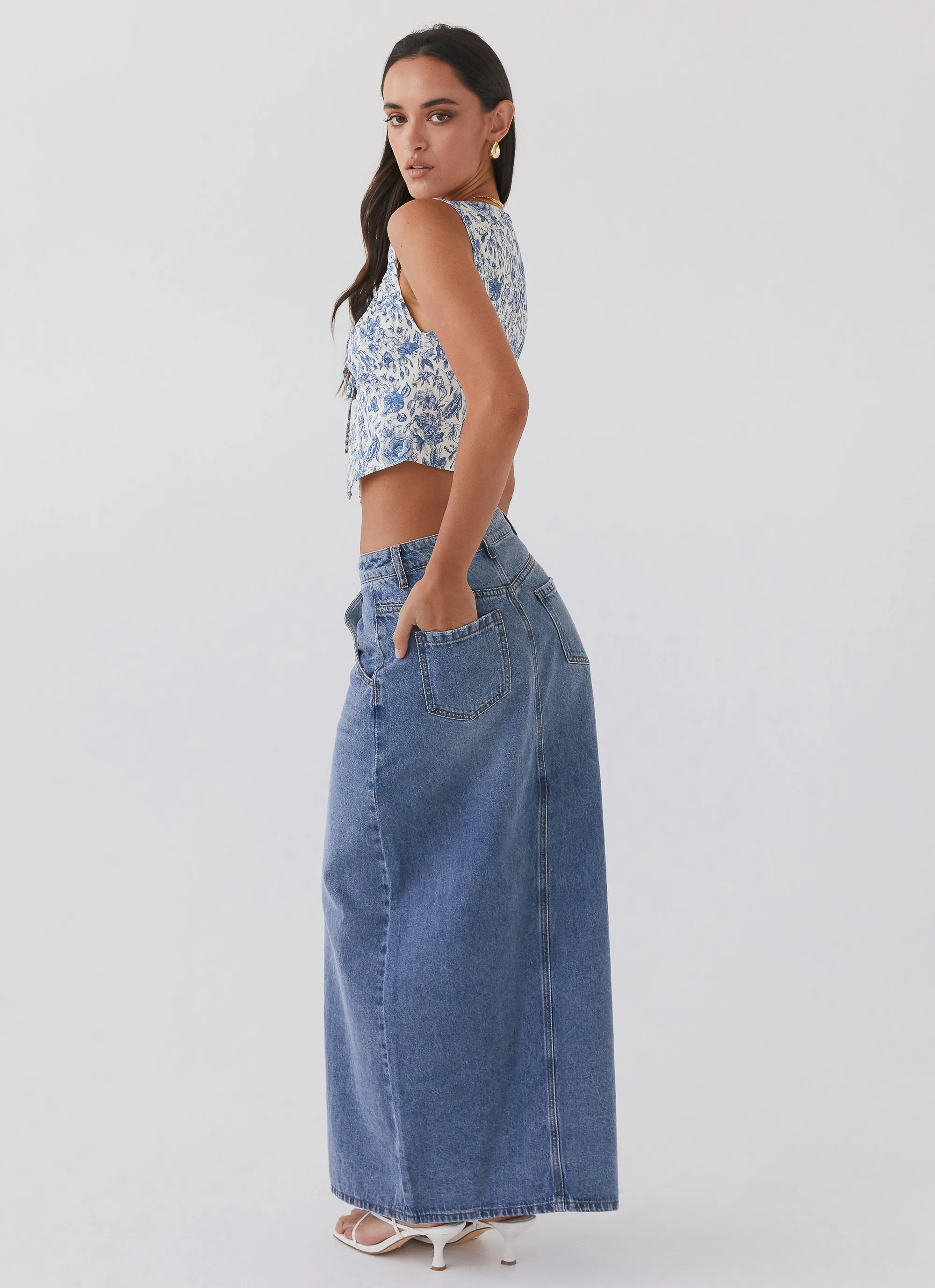 Walk This Way Denim Maxi Skirt - Blue sold by Peppermayo product image thumbnail 4