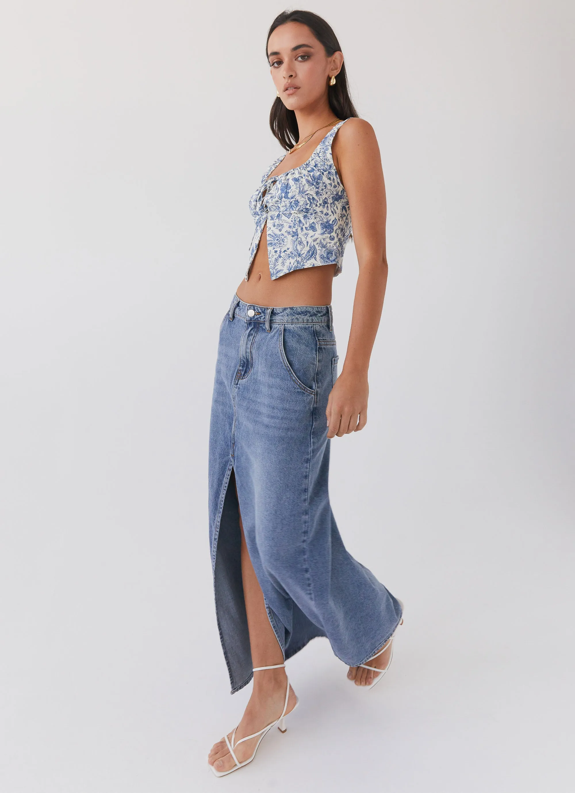 Walk This Way Denim Maxi Skirt - Blue sold by Peppermayo product image thumbnail 5