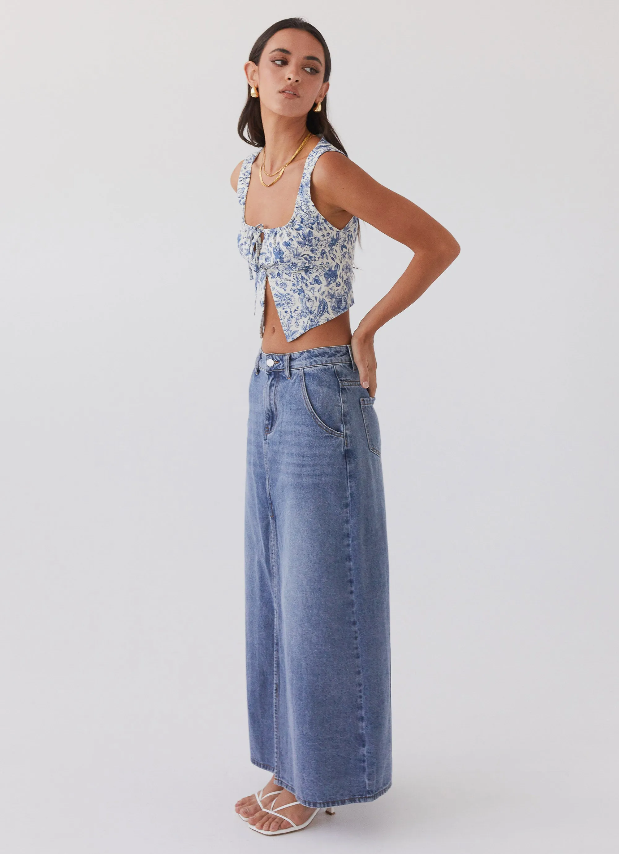 Walk This Way Denim Maxi Skirt - Blue sold by Peppermayo product image thumbnail 3
