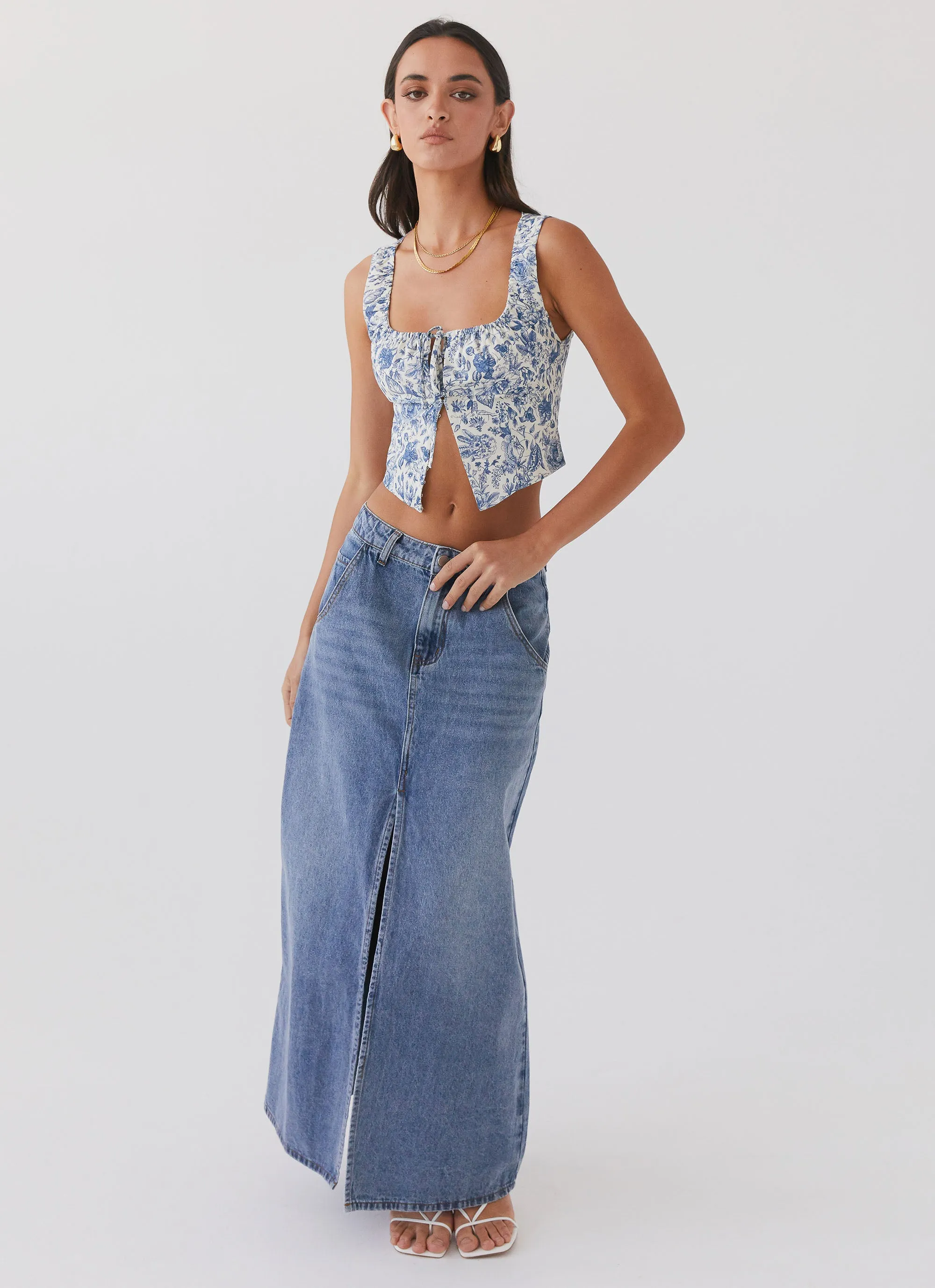 Walk This Way Denim Maxi Skirt - Blue sold by Peppermayo product image thumbnail 2