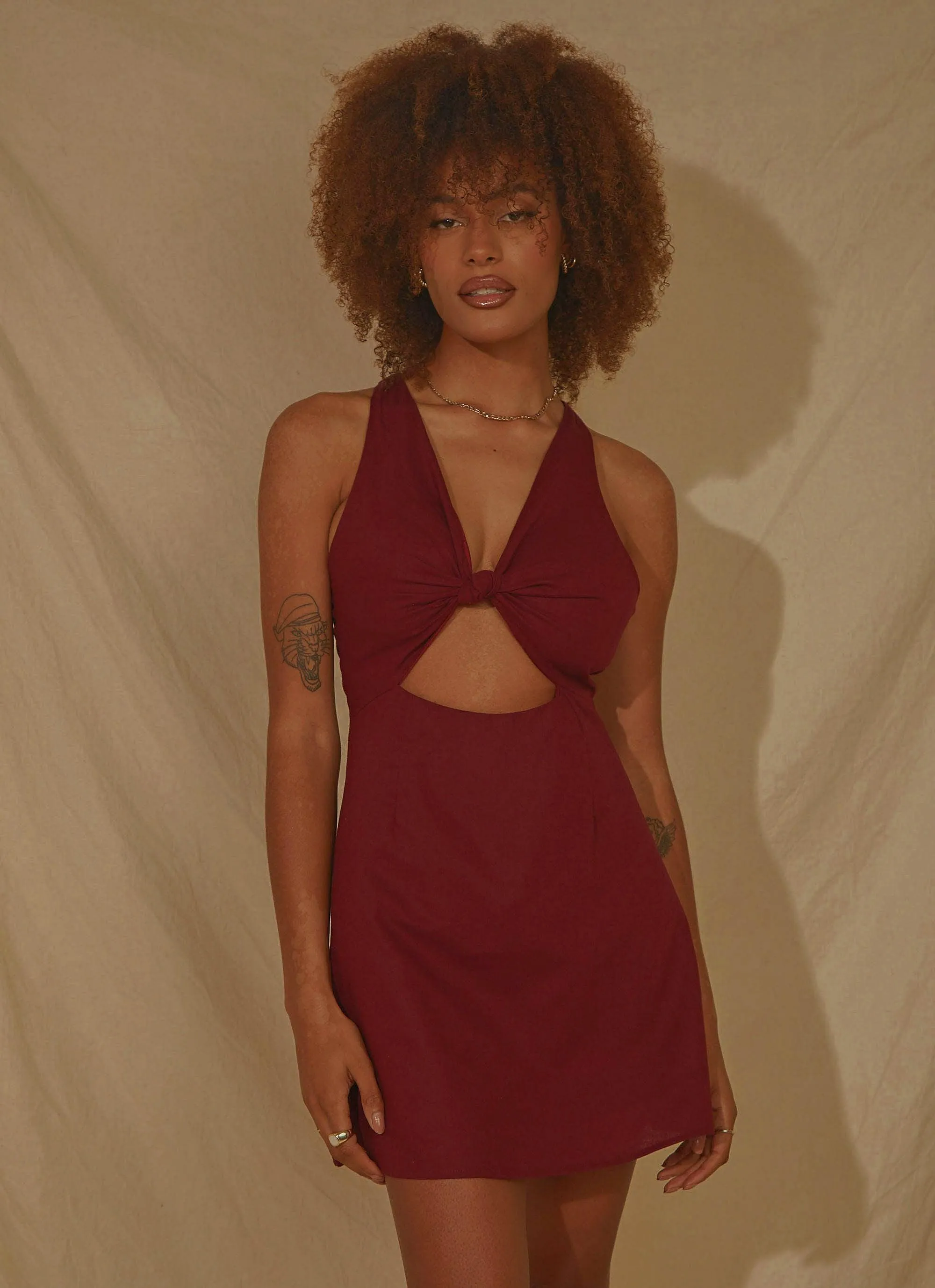 Rosemarie Linen Mini Dress - Burgundy sold by Peppermayo product image thumbnail 3