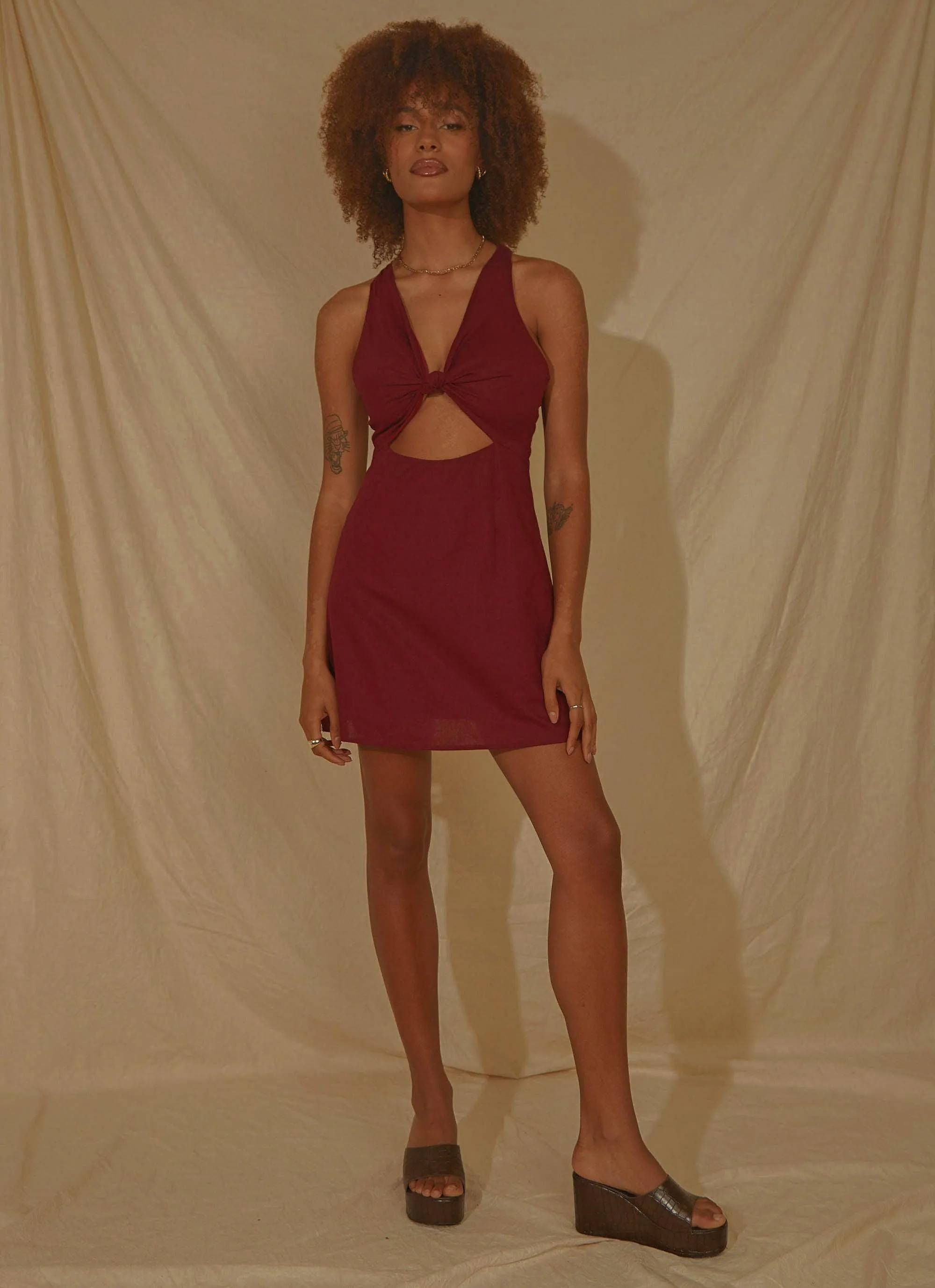 Rosemarie Linen Mini Dress - Burgundy sold by Peppermayo product image thumbnail 2