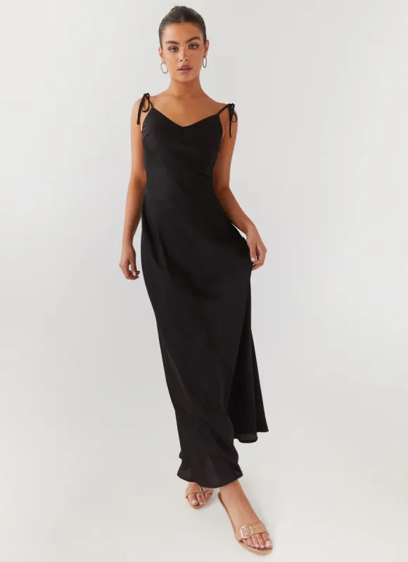Desire Dream Satin Maxi Dress - Shadow sold by Peppermayo