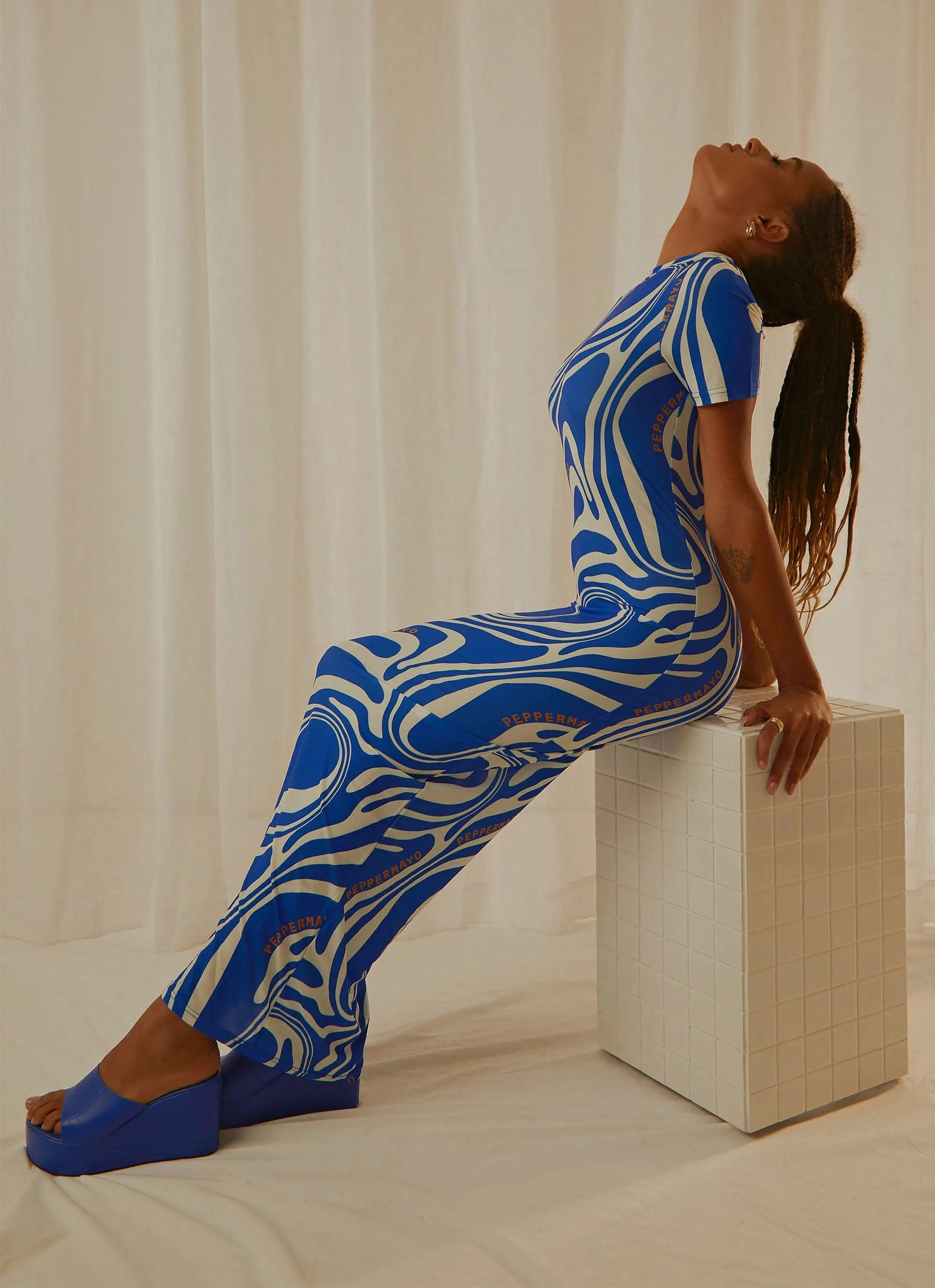 Into the City Mesh Maxi Dress - Cobalt Marble sold by Peppermayo product image thumbnail 4