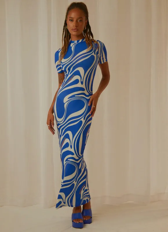 Into the City Mesh Maxi Dress - Cobalt Marble made by Peppermayo