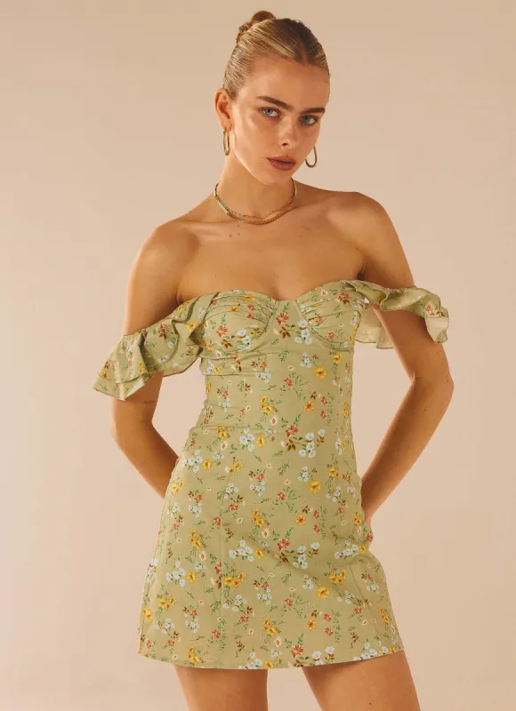 The Chateau Mini Dress - Sage Floral sold by Peppermayo