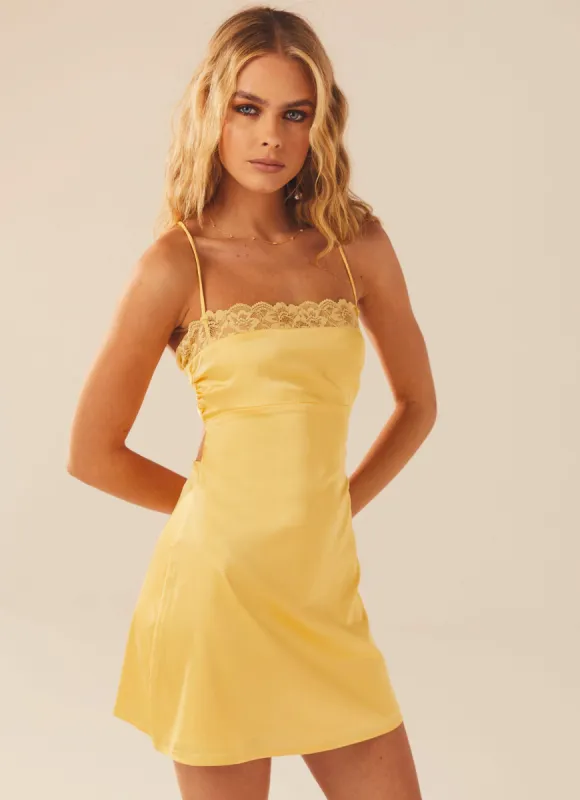 Fleur Satin Mini Dress - Lemon Cream sold by Peppermayo