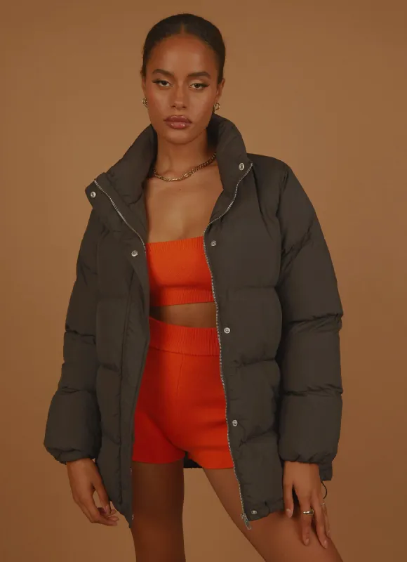 Topher Longline Puffer - Coal sold by Peppermayo