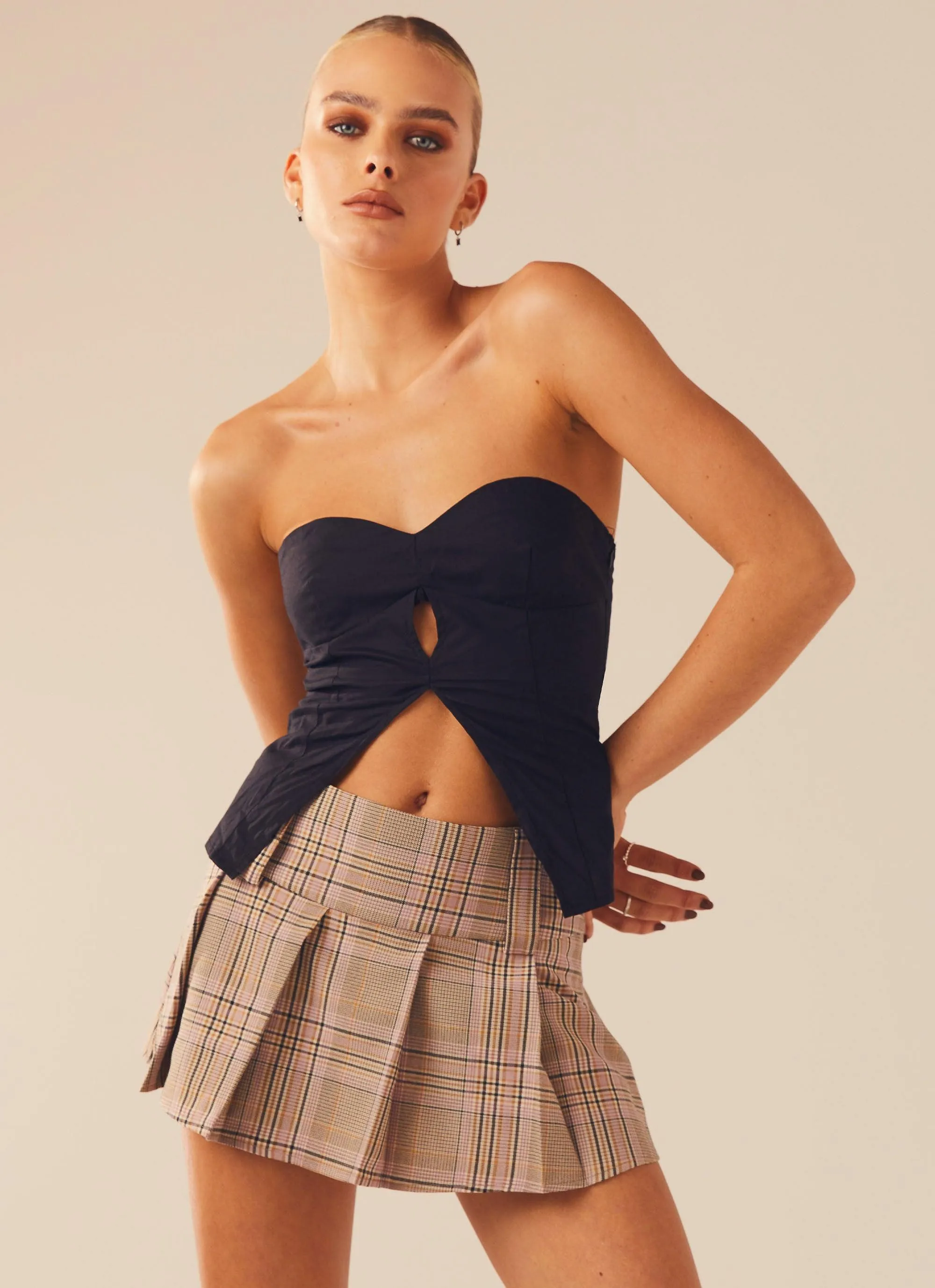 No Manners Mini Skirt - Rose Beige sold by Peppermayo