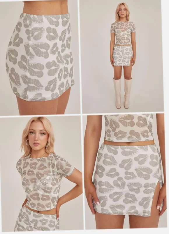 Midnight Kisses Mesh Mini Skirt - Greyscale sold by Peppermayo