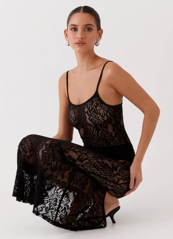 Leona Lace Maxi Dress - Black sold by Peppermayo