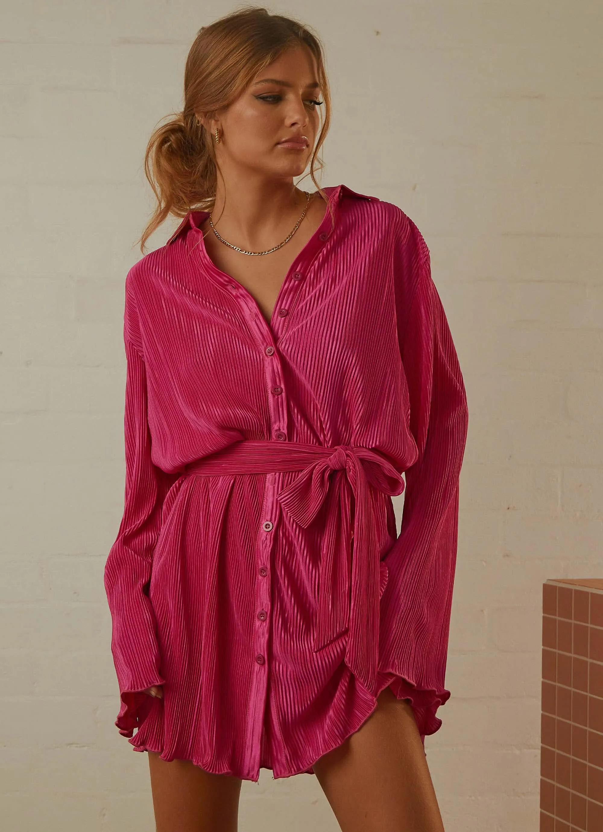 Soho Chic Shirt Dress - Magenta sold by Peppermayo