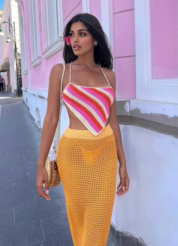 Cancun Crochet Halter Top - Pink Orange sold by Peppermayo