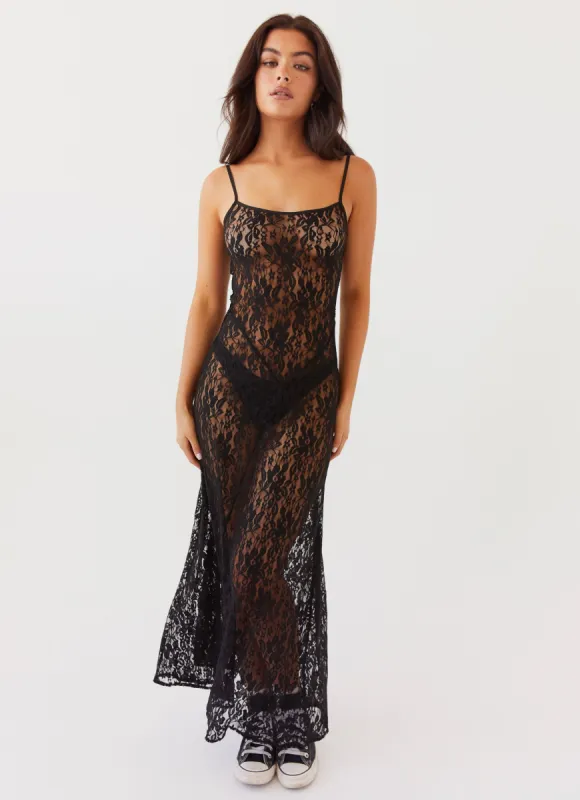 Wild Thoughts Lace Maxi Dress - Black made by Peppermayo