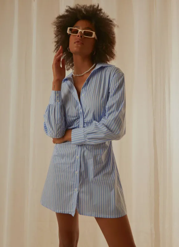 Solana Shirt Dress - Blue Stripe sold by Peppermayo