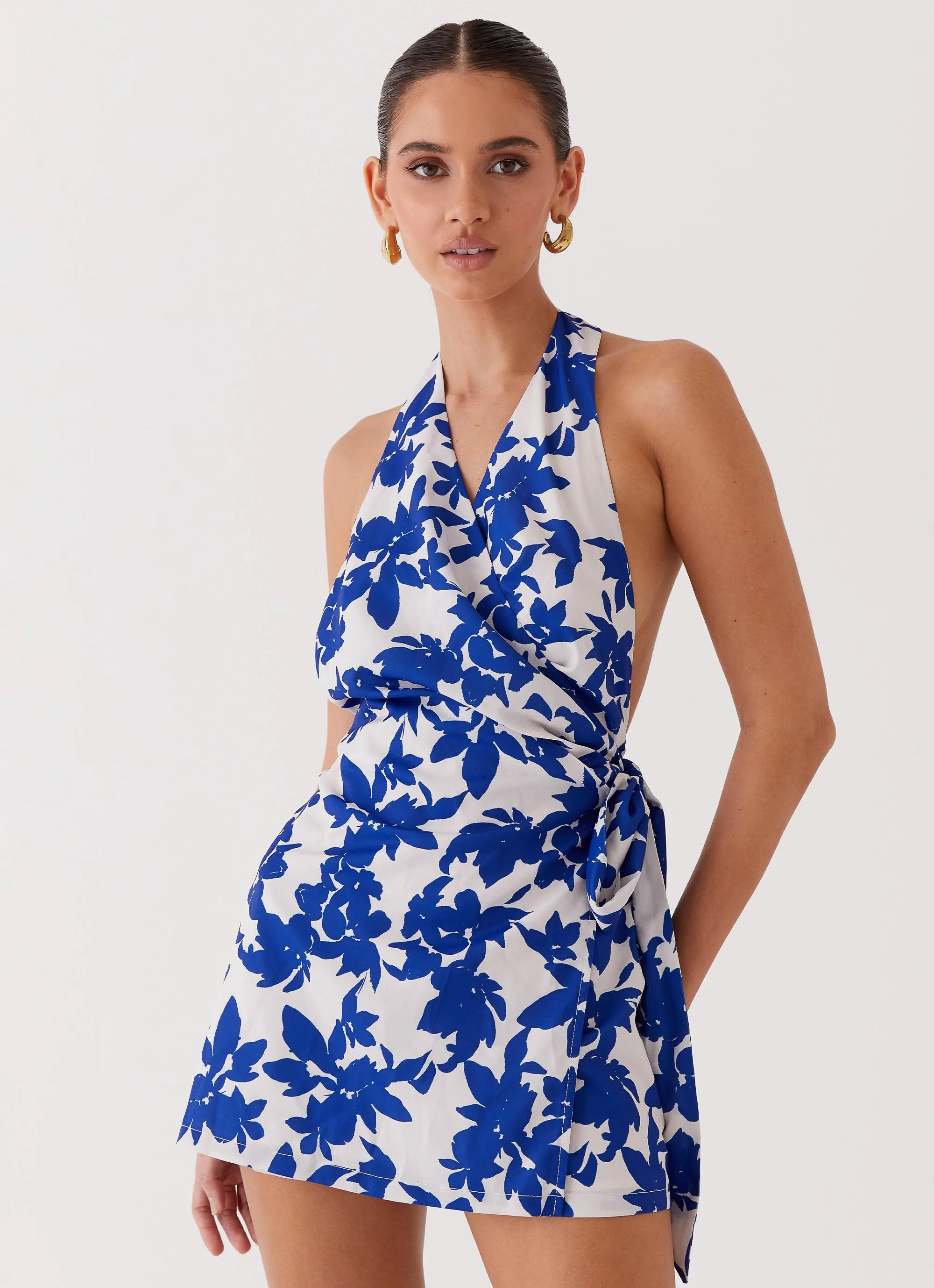 Street Blues Wrap Mini Dress - Blue Floral sold by Peppermayo product image thumbnail 5
