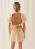 Lani Linen Mini Dress - Oatmeal sold by Peppermayo