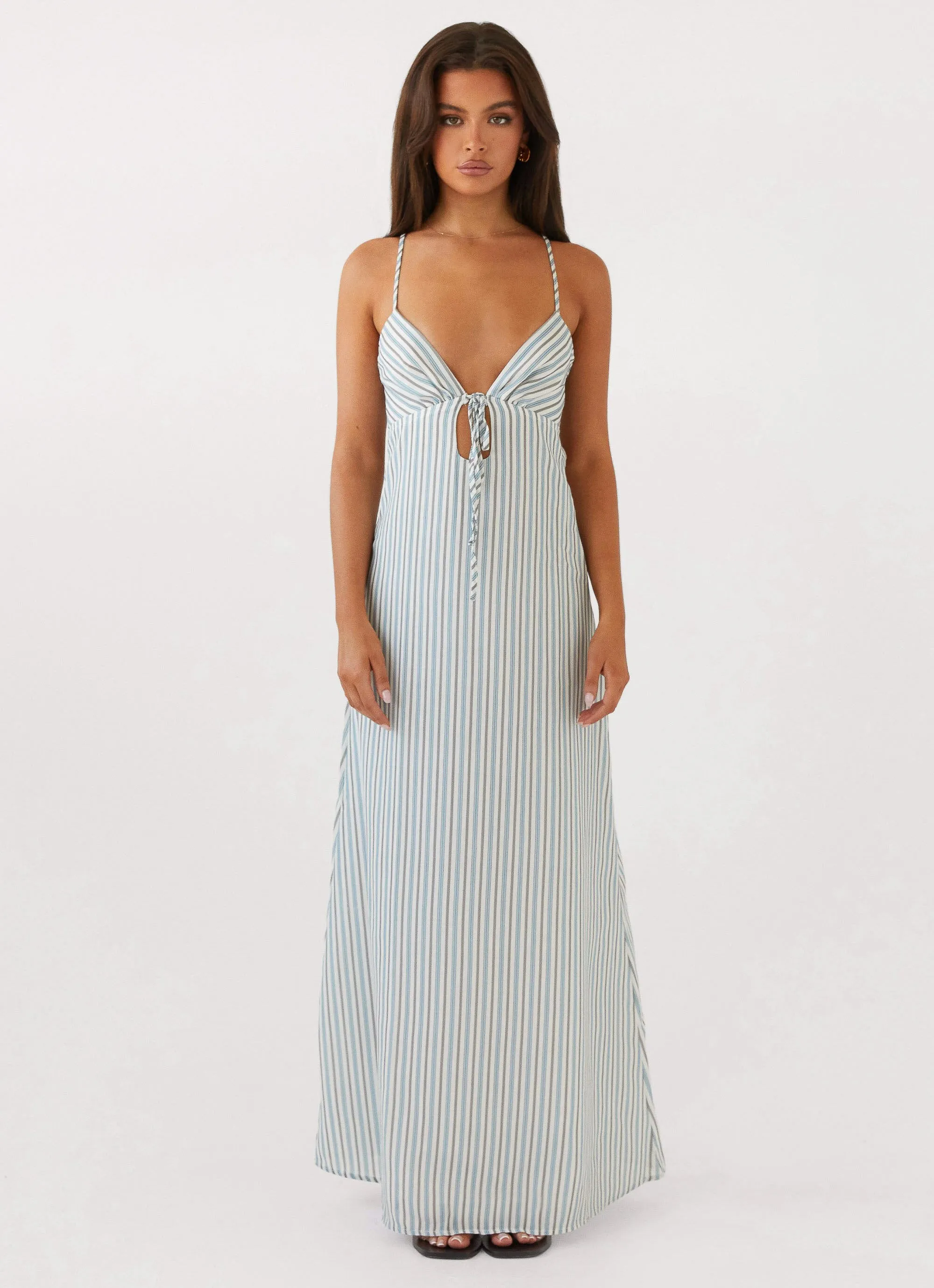 Flora Linen Maxi Dress - Blue Choc Stripe sold by Peppermayo product image thumbnail 2