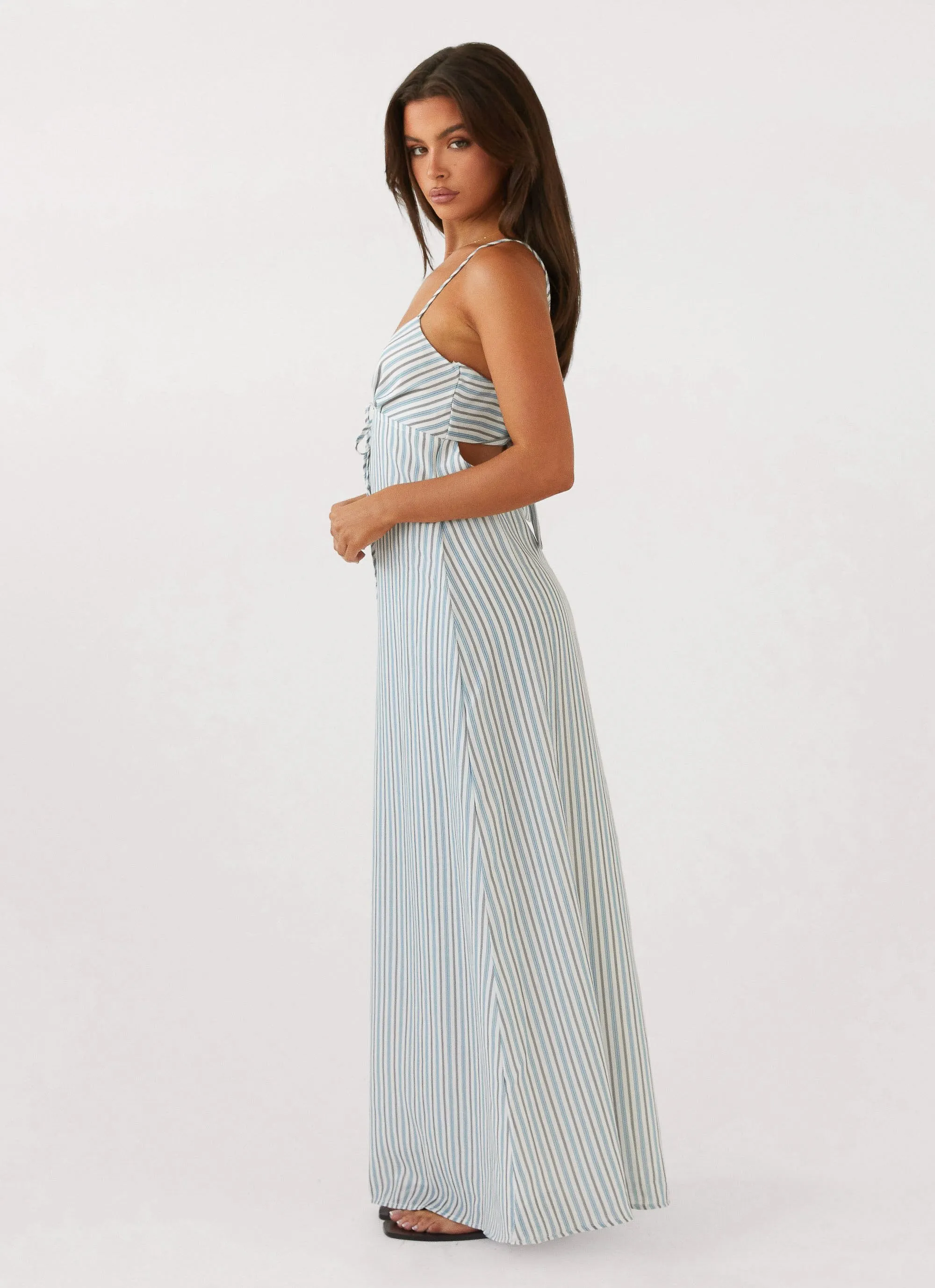 Flora Linen Maxi Dress - Blue Choc Stripe sold by Peppermayo product image thumbnail 3