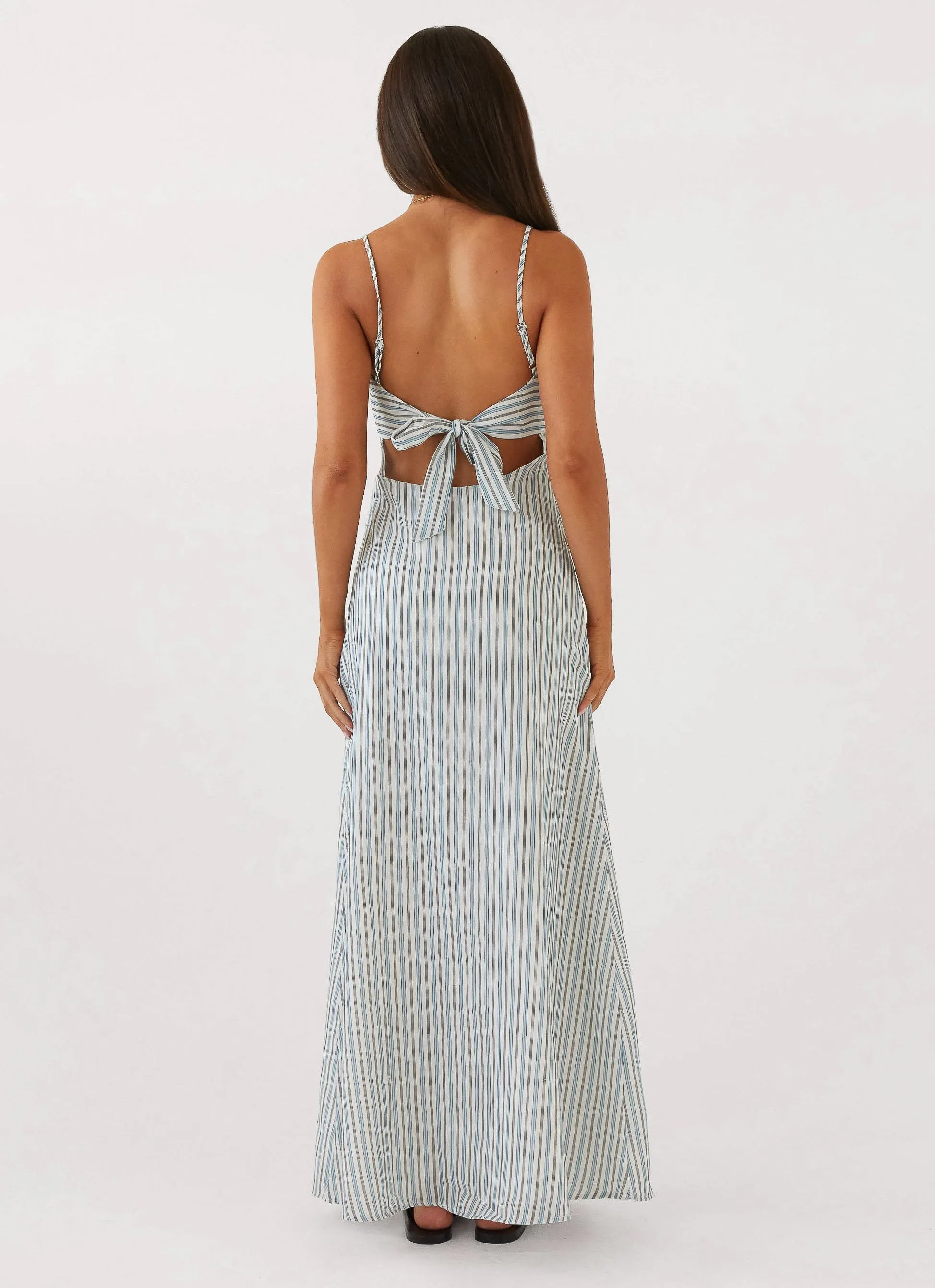 Flora Linen Maxi Dress - Blue Choc Stripe sold by Peppermayo product image thumbnail 4
