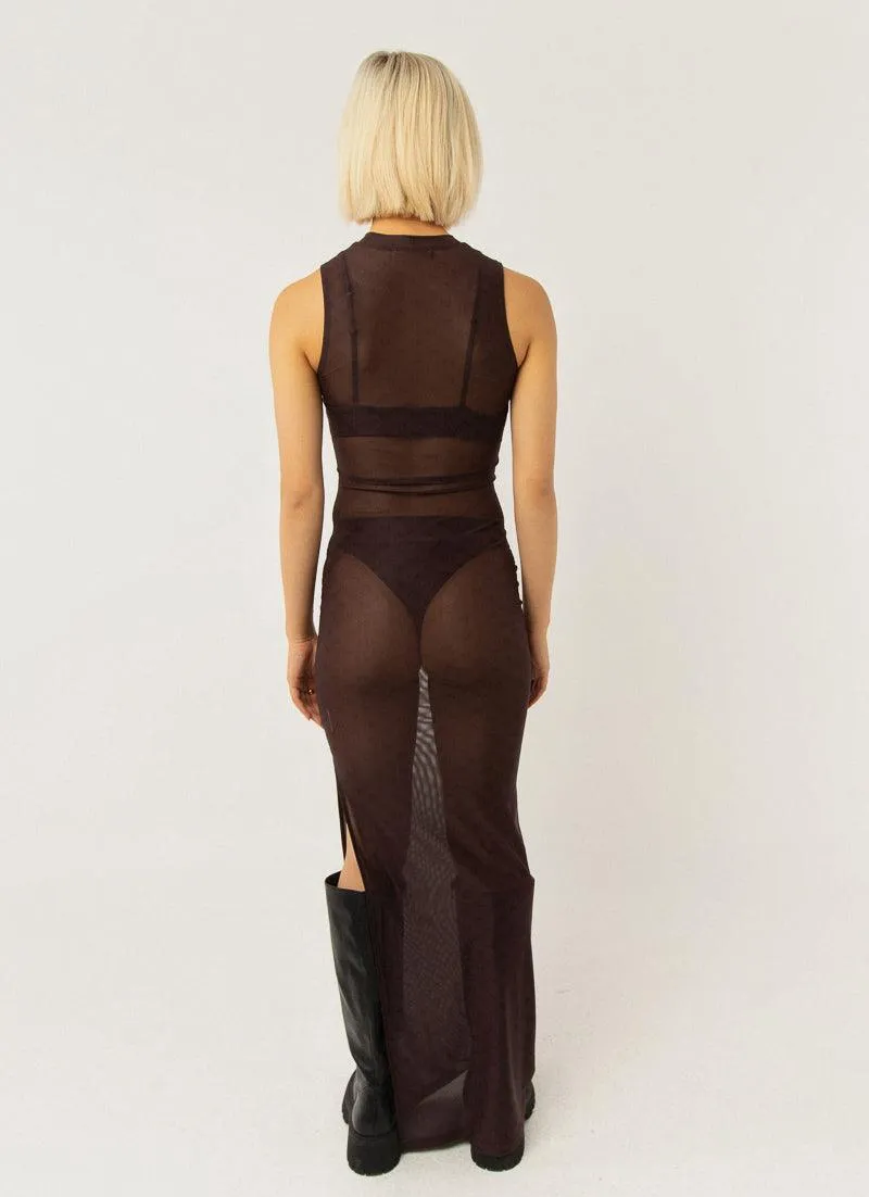 Cool To Be Kind Mesh Dress - Chocolate Monogram sold by Peppermayo product image thumbnail 5