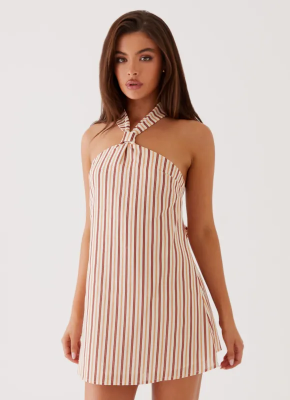 Keira Linen Mini Dress - Passionfruit Stripe sold by Peppermayo