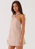 Keira Linen Mini Dress - Passionfruit Stripe sold by Peppermayo