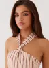 Keira Linen Mini Dress - Passionfruit Stripe sold by Peppermayo