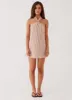 Keira Linen Mini Dress - Passionfruit Stripe sold by Peppermayo