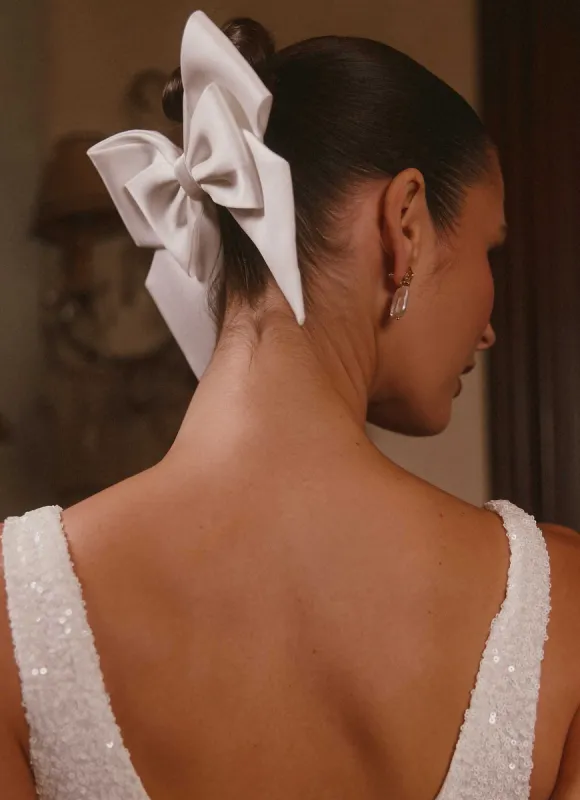 Lucky In Love Bow Hair Clip - White sold by Peppermayo