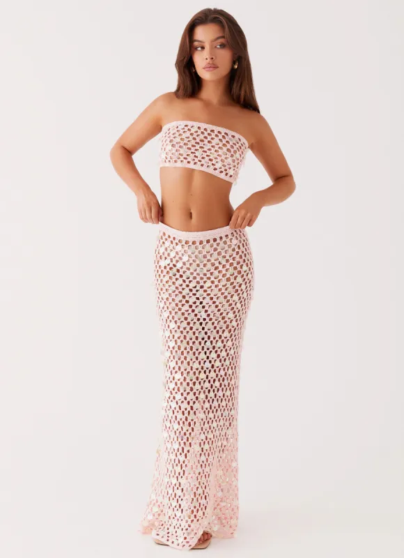 Evissa Crochet Maxi Skirt - Pink sold by Peppermayo