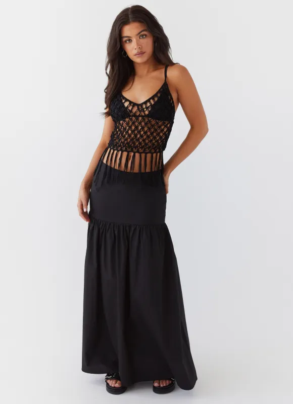 Dreamcatcher Tiered Maxi Skirt - Black sold by Peppermayo