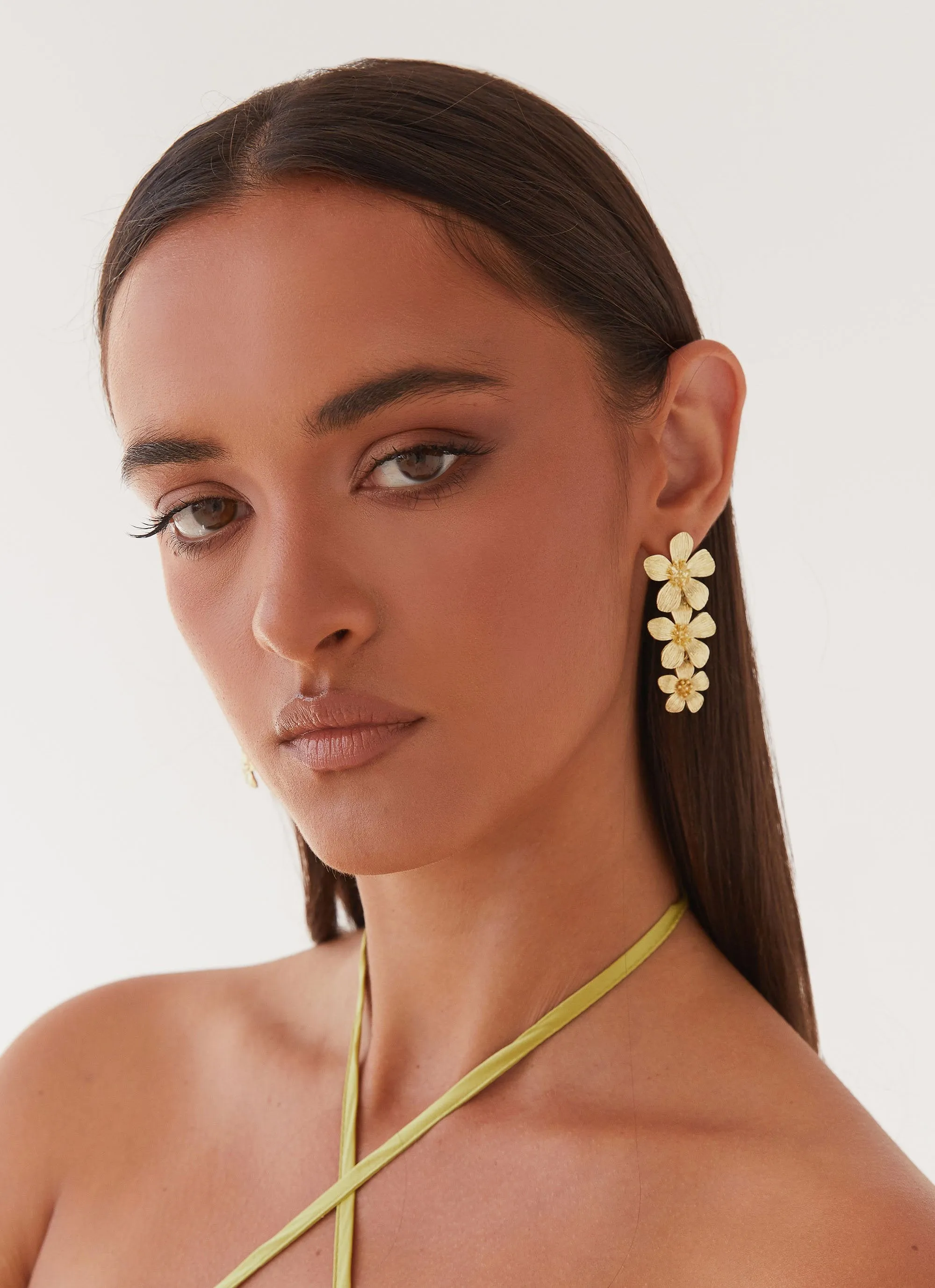 Cadie Flower Earrings - Gold sold by Peppermayo