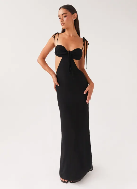 Tyra Ruched Maxi Dress - Black sold by Peppermayo