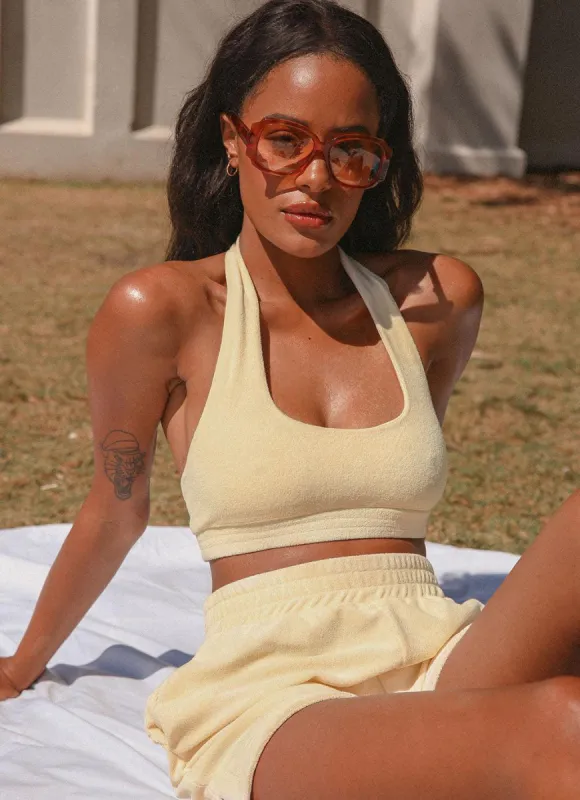 Voyage Terry Halter Crop - Yellow sold by Peppermayo