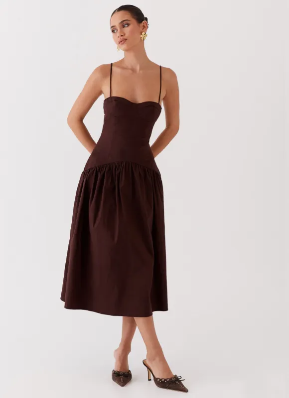 Yvette Corset Midi Dress - Chocolate sold by Peppermayo