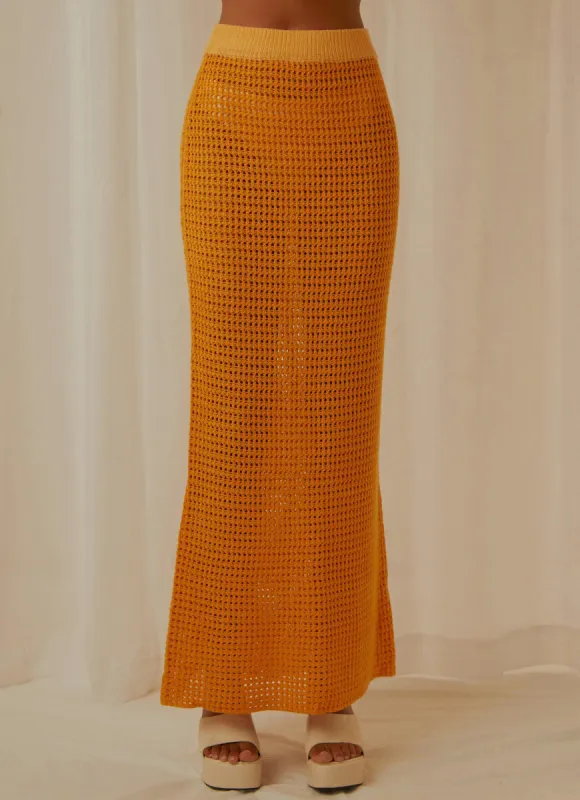 Aloha Shores Crochet Maxi Skirt - Mango sold by Peppermayo