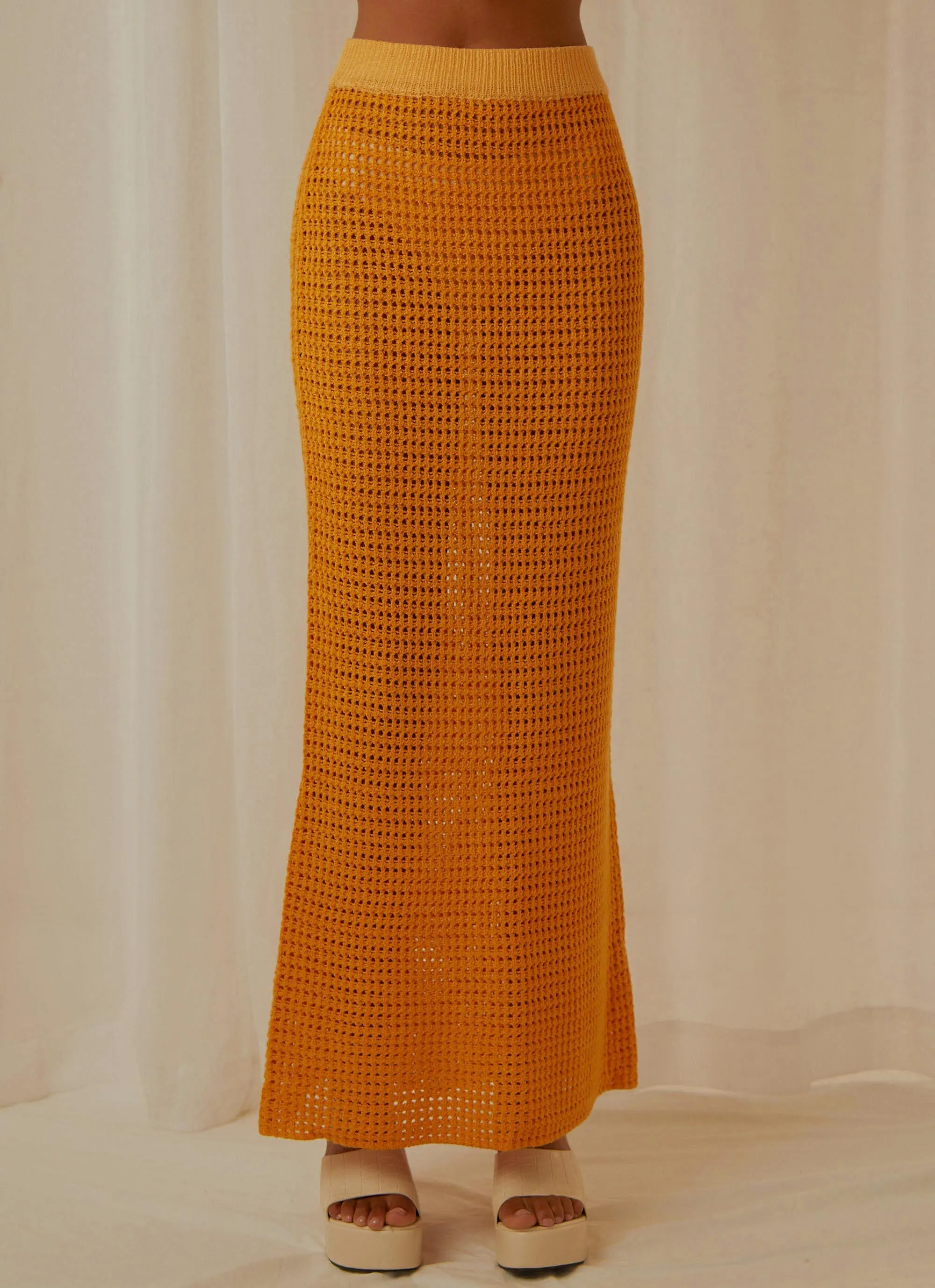 Aloha Shores Crochet Maxi Skirt - Mango sold by Peppermayo