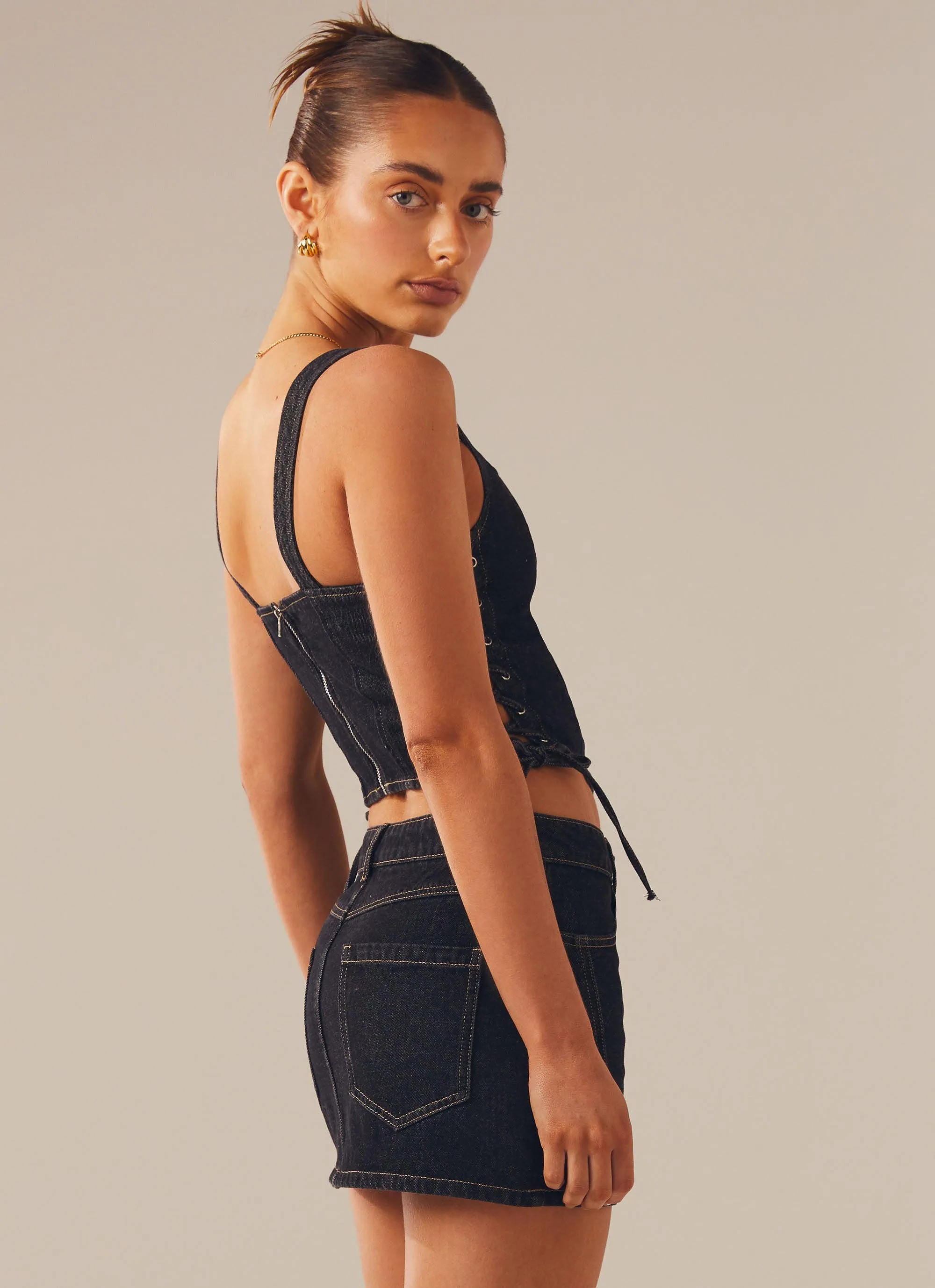 Giddy Up Denim Mini Skirt - Black Wash sold by Peppermayo product image thumbnail 4