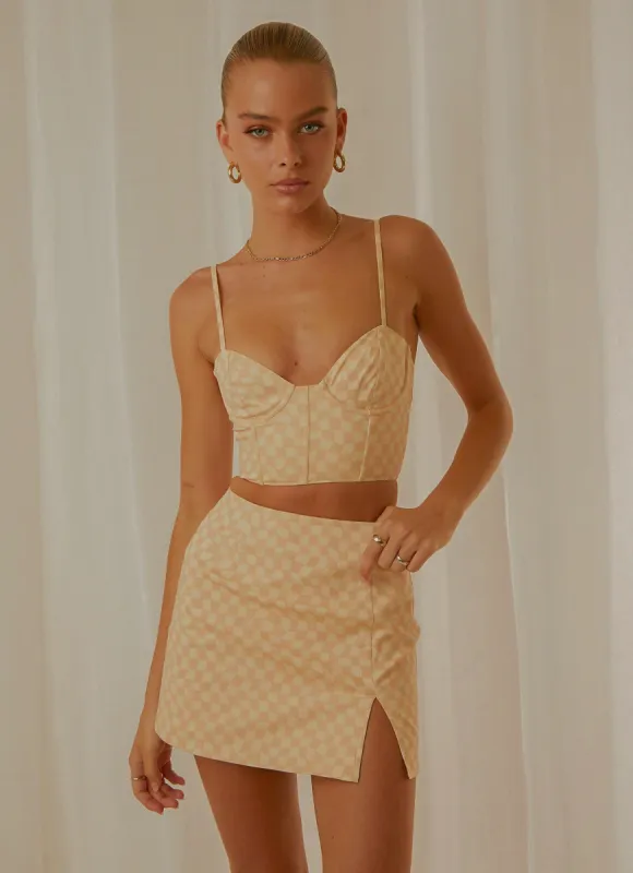 Sunday Girl Mini Skirt - Neutral Check made by Peppermayo