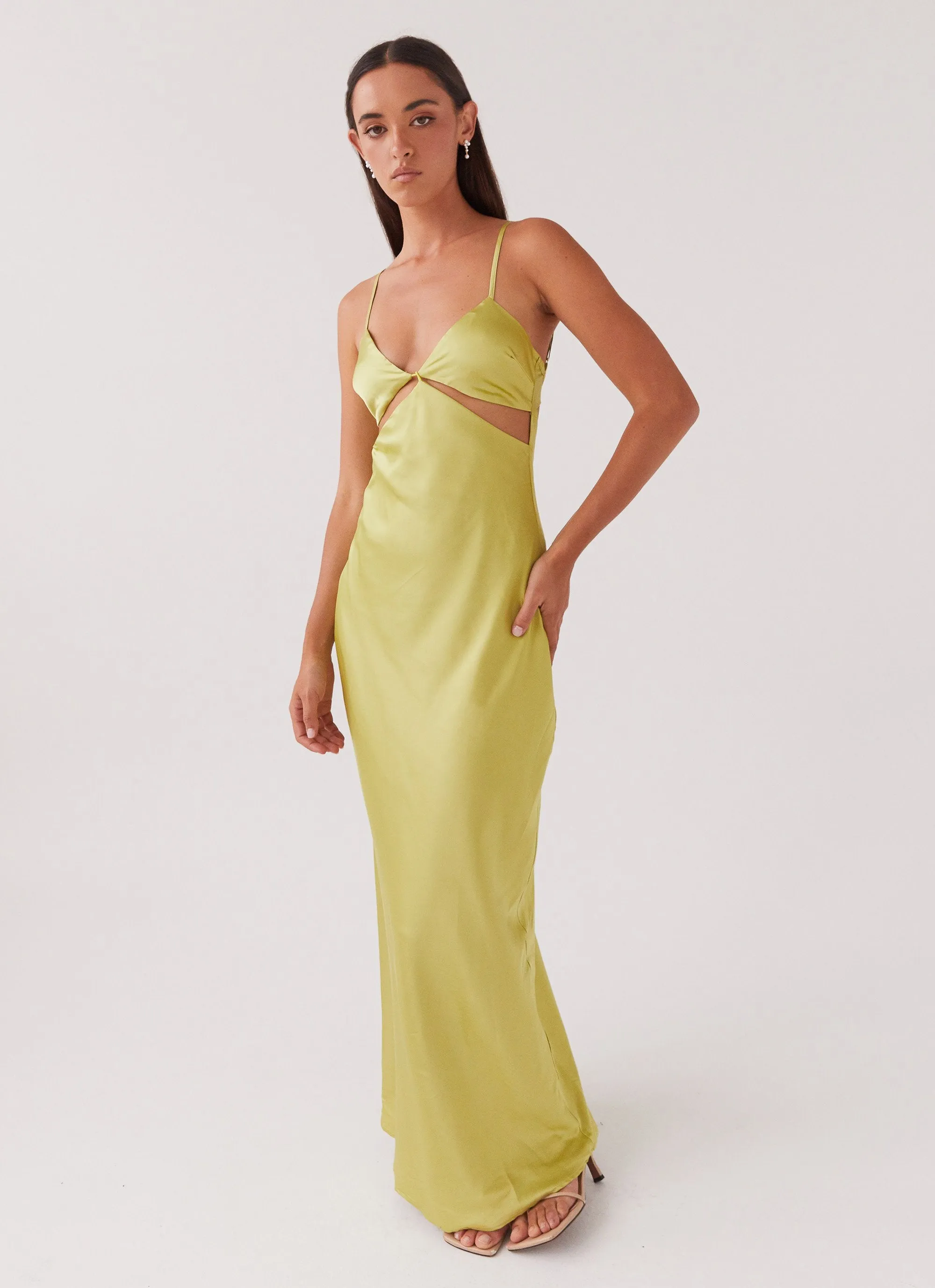 Raylie Cut Out Maxi Dress - Chartreuse sold by Peppermayo