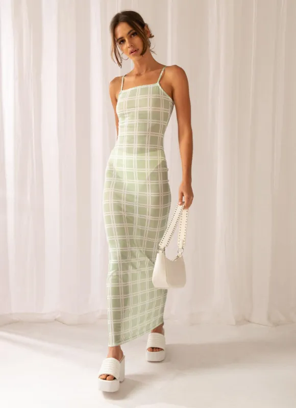 Sunday Lover Midi Dress - Sage Check sold by Peppermayo