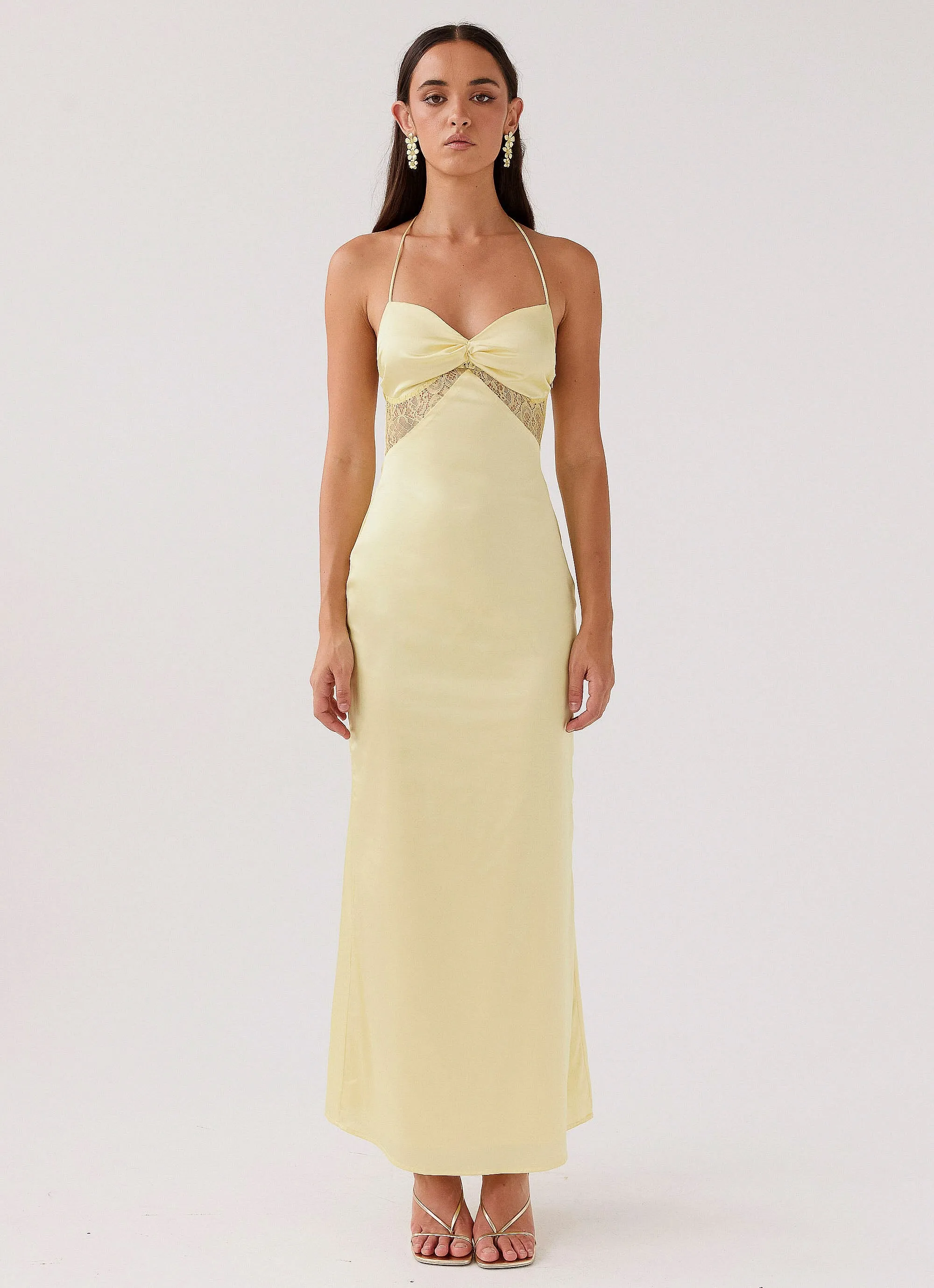 Dream Sight Lace Satin Maxi Dress - Lemon sold by Peppermayo product image thumbnail 2