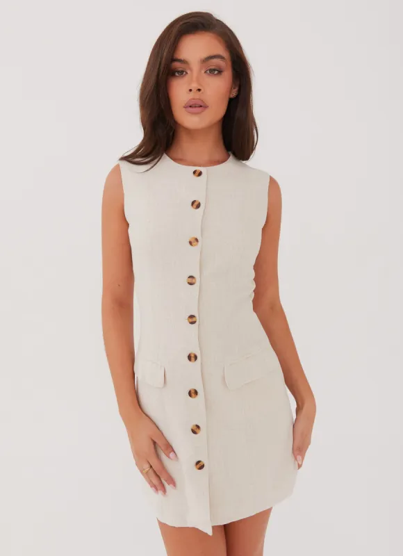 Castello Fiore Linen Mini Dress - Oatmeal sold by Peppermayo