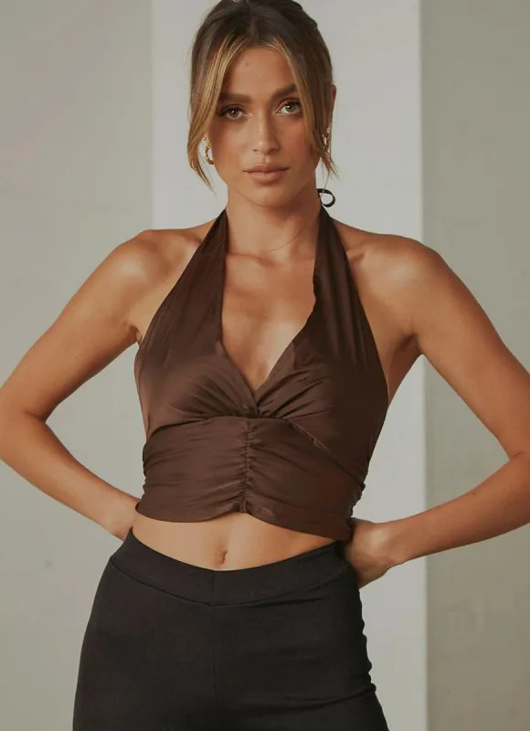 Betty Halter Neck Top - Choc Brown sold by Peppermayo